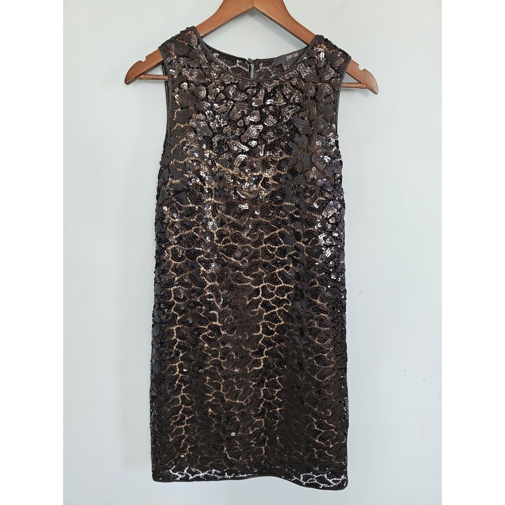 Per Se Formal Floral Patterned Sequin Sleeveless Dress Size 4 With Lining
